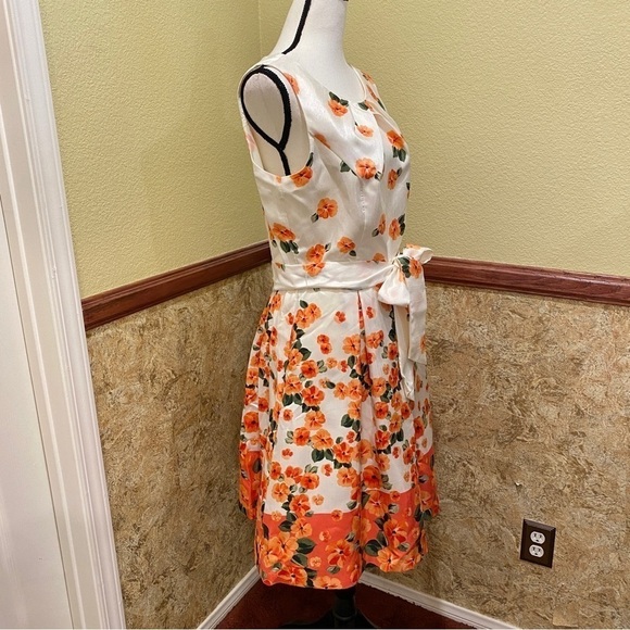 Jessica Howard NWT Dress Taffeta Shantung Cream Orange Floral Size 10 JH8M4835 - Picture 3 of 10
